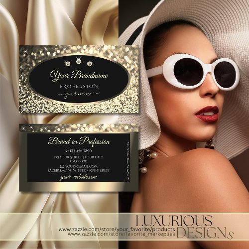 Luxury Black Gold Sparkling Glitter Stars Diamonds Business Card