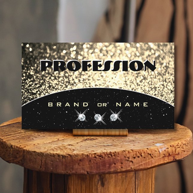 Luxury Black Gold Sparkling Glitter with Diamonds Business Card (Creator Uploaded)