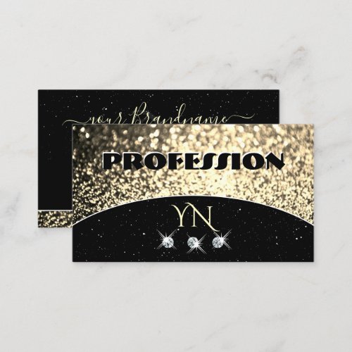 Luxury Black Gold Sparkling Glitter with Monogram Business Card
