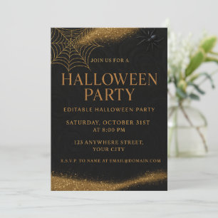 Luxury Black & Gold Spooky Elegant Halloween Invitation