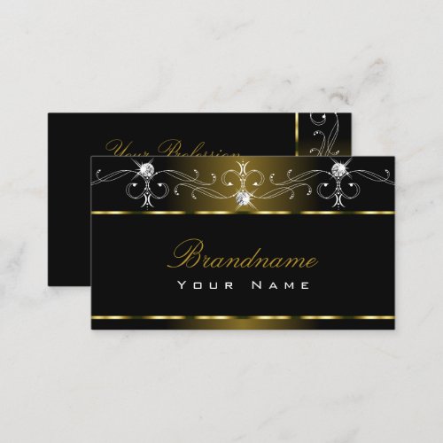 Luxury Black Gold Squiggles Sparkle Jewels Ornate Business Card