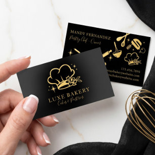 Luxury Black Gold Upsale Bakery Pastry Chef Baker Foil Business Cards