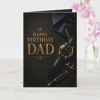 Luxury Black & Gold Watch & Fountain Pen Birthday Card