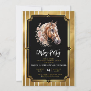 Luxury Black & Gold Watercolor Horse Head Kentucky Invitation