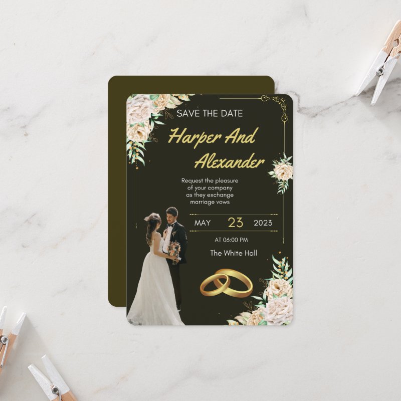 Luxury Black & Gold Wedding Invitation
