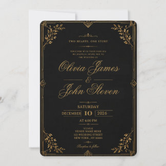 Luxury Black & Gold  Wedding Invitation