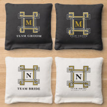 Luxury Black Gold Wedding Lawn Game Monogram