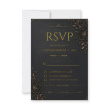 Luxury Black Gold Wedding RSVP Card 