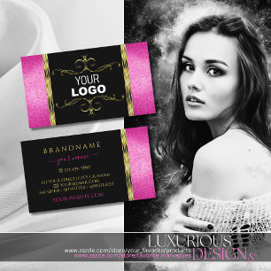Luxury Black Gold with Pink Glitter Add Logo Royal Business Card