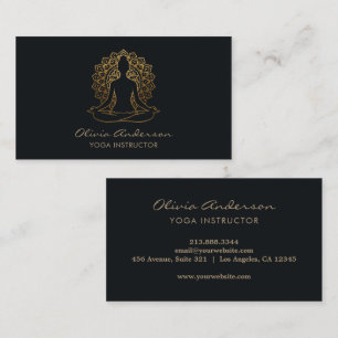 Luxury Black Gold Yoga Instructor Meditation Coach Business Card