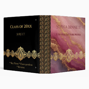 Luxury Black Golden Agate Student Academic Notes 3 Ring Binder