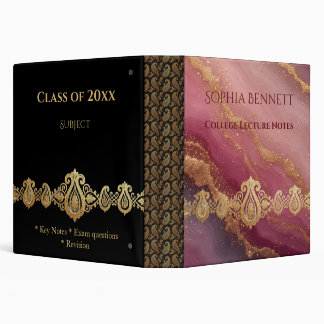 Luxury Black Golden Agate | Student Academic Notes 3 Ring Binder