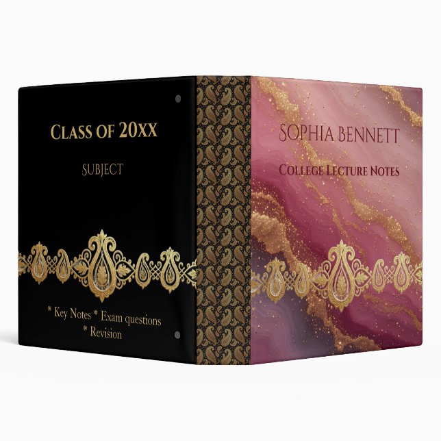 Luxury Black Golden Agate | Student Academic Notes 3 Ring Binder (Background)