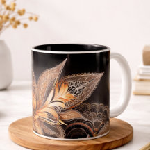 Luxury black & golden Feathers Marble Coffee Mug