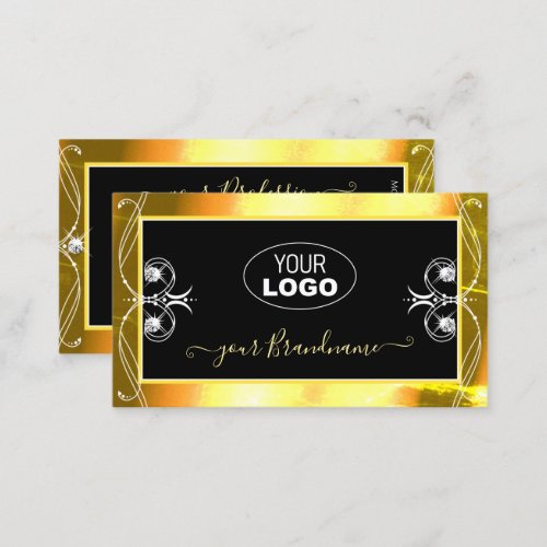 Luxury Black Golden Sparkle Jewels Add Logo Ornate Business Card