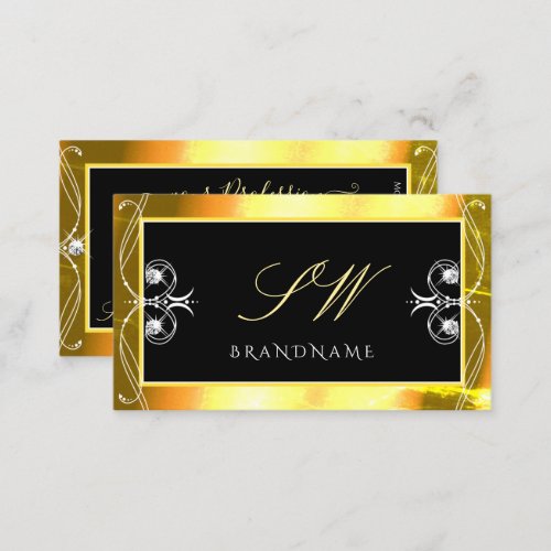 Luxury Black Golden Sparkle Jewels Initials Ornate Business Card