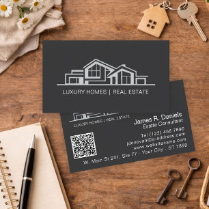 Luxury Black Gray Real Estate Chic Professional Business Card
