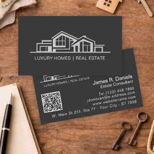 Luxury Black Gray Real Estate Chic Professional Business Card