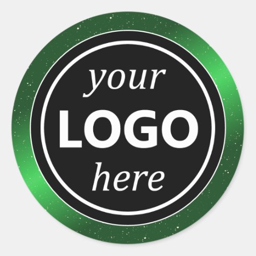 Luxury Black Green Frame Add Logo Template Modern Classic Round Sticker