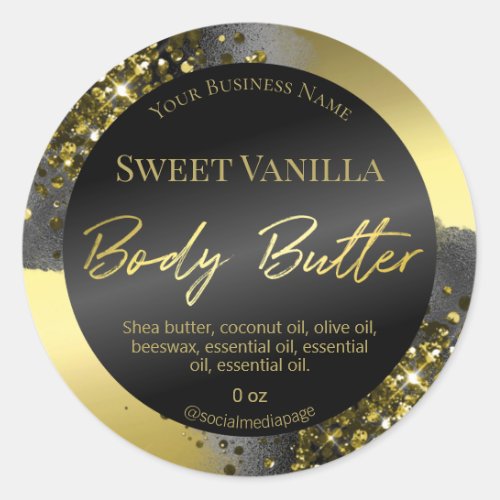 Luxury Black Ink Gold Glitter Body Butter Labels