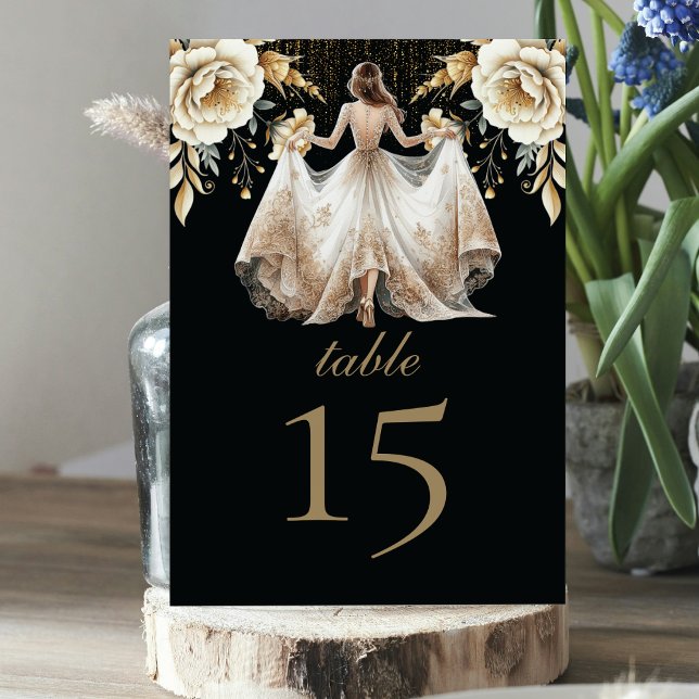 Luxury Black Ivory & Gold Quinceañera Table Number (Creator Uploaded)