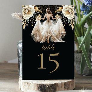 Luxury Black Ivory & Gold Quinceañera Table Number