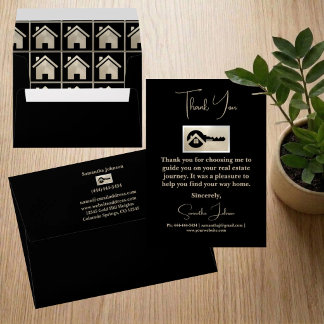 Luxury Black Key Champagne Glitter Realtor Envelope