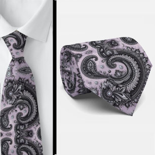 Luxury Black Lavender Paisley Diamond Neck Tie