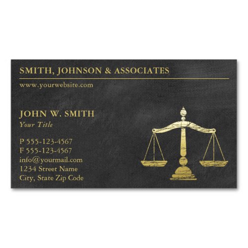 Luxury Black Lawyer Scales of Justice Gold Look Magnetic Business Card