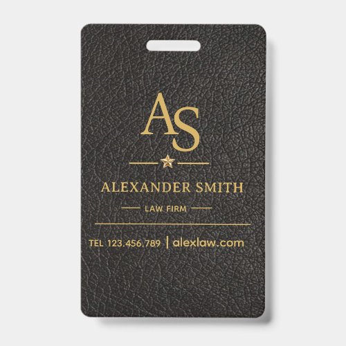 Luxury Black Leather Gold Monogram Business Brand Badge