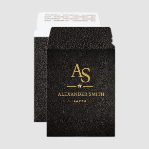 Luxury Black Leather Gold Monogram Business Brand Envelope Mailers