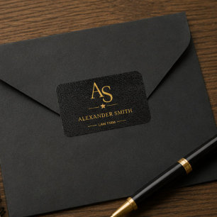 Luxury Black Leather Gold Monogram Business Brand Label