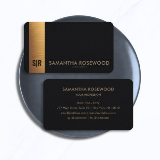 Luxury Black Leather & Gold Panel Monogram Business Card