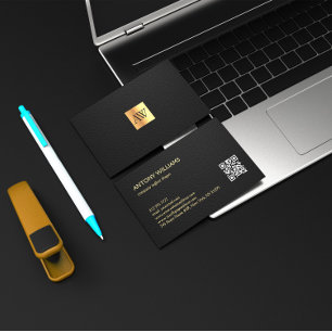  Luxury  Black Leather with Gold Monogram Business Card
