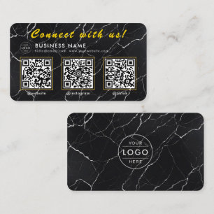 Luxury Black Marble 3 QR Code Multi Social Business Card