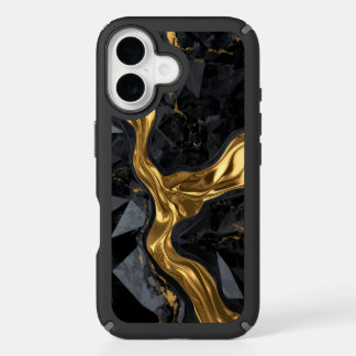 Luxury Black Marble and Gold Liquid Abstract iPhon iPhone 16 Case