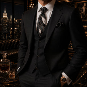 Luxury Black Marble Geometric Modern Mosaic Neck Tie