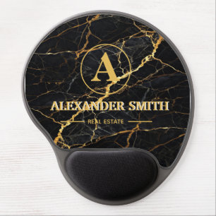 Luxury Black Marble Gold Monogram Business Brand Gel Mouse Pad