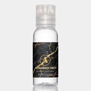 Luxury Black Marble Gold Monogram Business Brand Hand Sanitizer