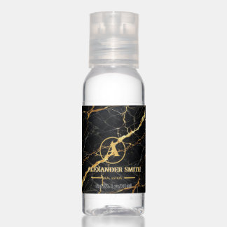 Luxury Black Marble Gold Monogram Business Brand Hand Sanitizer