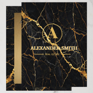 Luxury Black Marble Gold Monogram Business Brand Letterhead