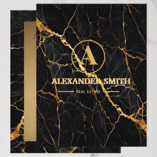 Luxury Black Marble Gold Monogram Business Brand Letterhead