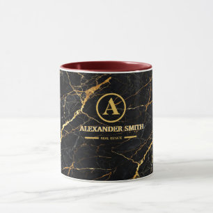 Luxury Black Marble Gold Monogram Business Brand Mug