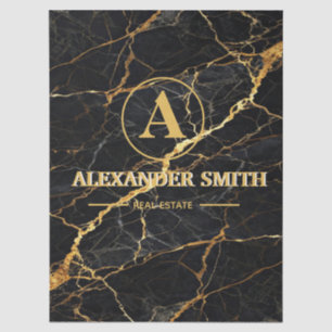 Luxury Black Marble Gold Monogram Business Brand Tissue Paper