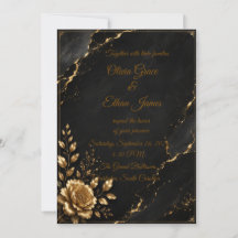 Luxury Black Marble & Gold Wedding Invitation