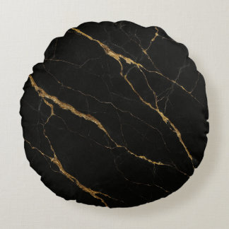 Luxury Black Marble Round Pillow
