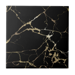 Luxury Black Marble with Heavy Golden Kintsugi Cra Ceramic Tile