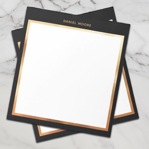 Luxury Black  Metallic Gold Frame  Monogram Notepad