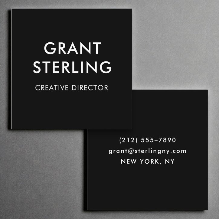 Luxury Black Modern Minimal Typography Square Business Card
