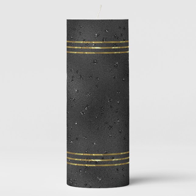 Luxury black monochromatic glam background pillar candle (Front)